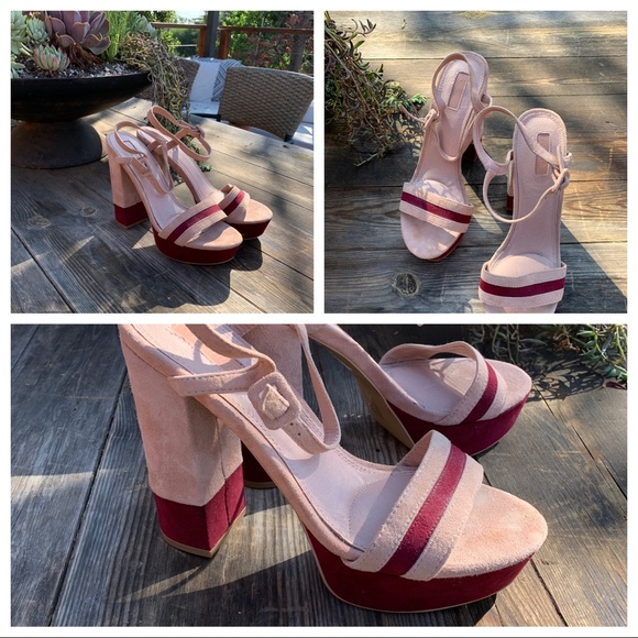 TopShop Suede Platform Sandals pink burgundy NWOB - Picture 2 of 7